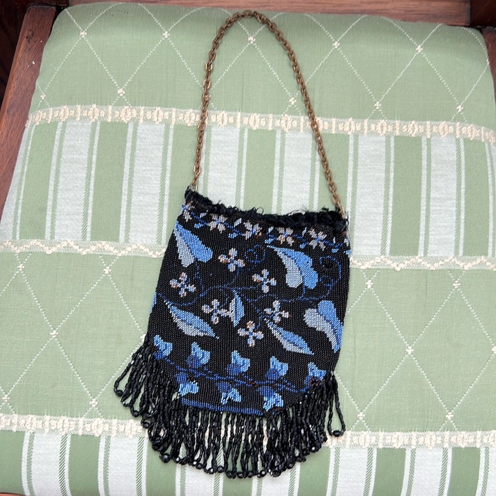 Vintage Beaded Bag Black and Blue 1920’s